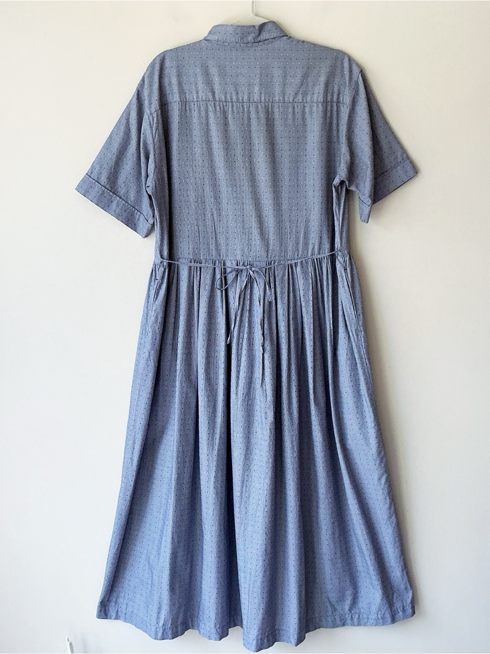 Ines de La Fressange x Uniqlo Pintuck Pleat Short Sleeve Blue Midi Dress Size M - Picture 6 of 11